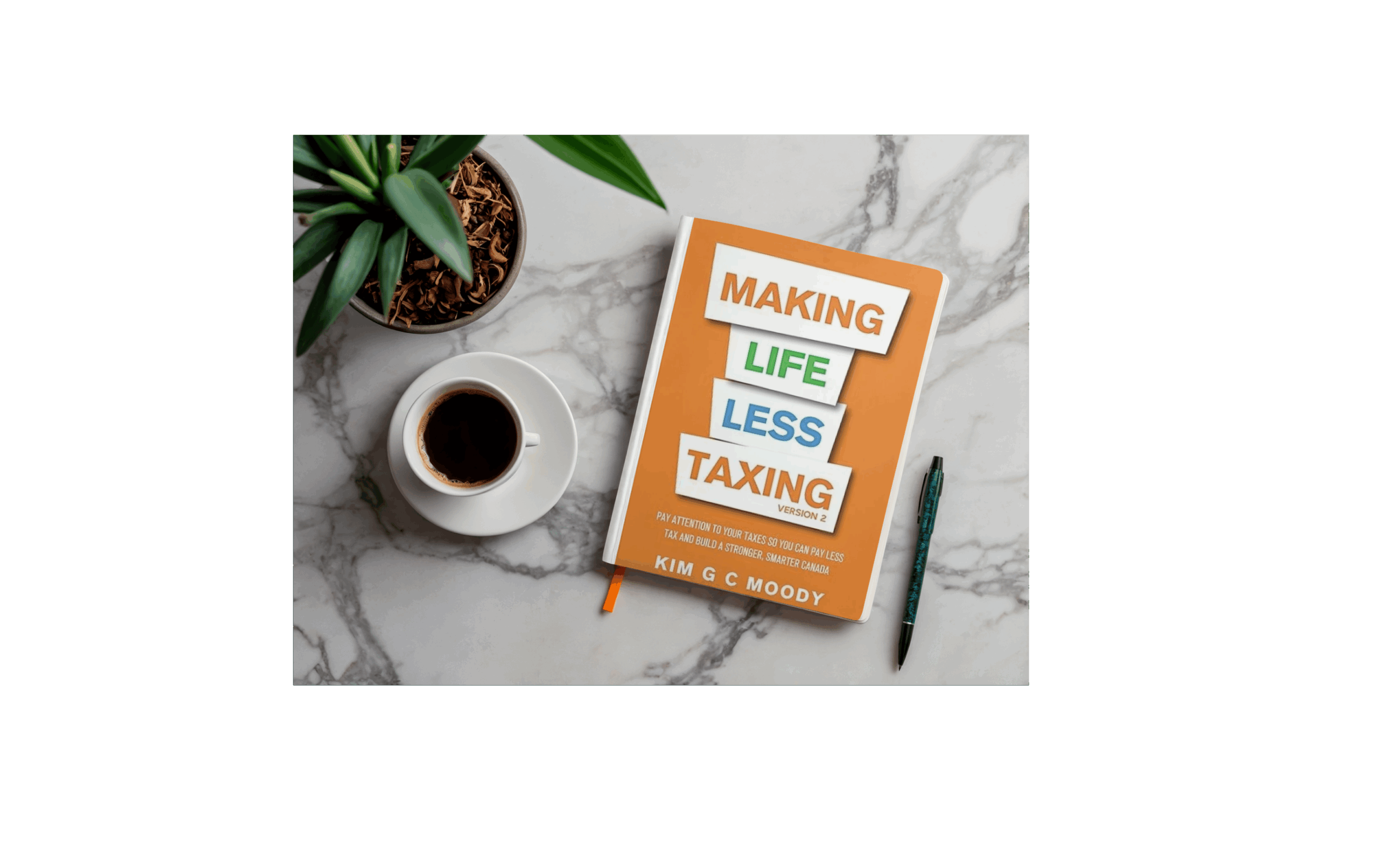 Book "Making Life Less Taxing" beside coffee